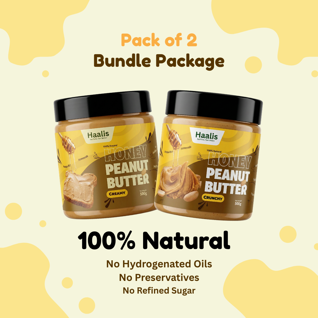 Honey Peanut Butter Creamy + Honey Peanut Butter Crunchy - Pack of 2 - 500g (Each)