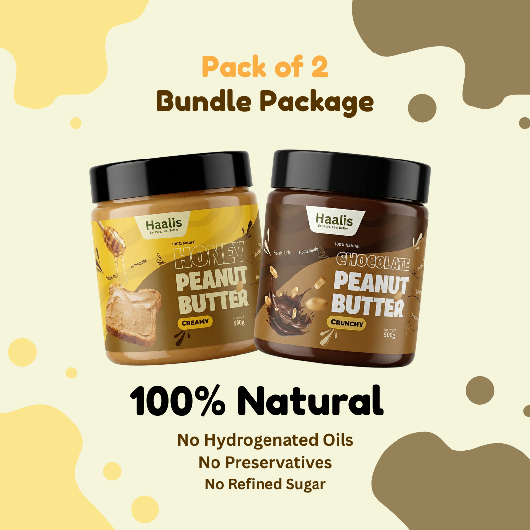 Honey Peanut Butter Creamy + Chocolate Peanut Butter Crunchy - Pack of 2 - 500g (Each)