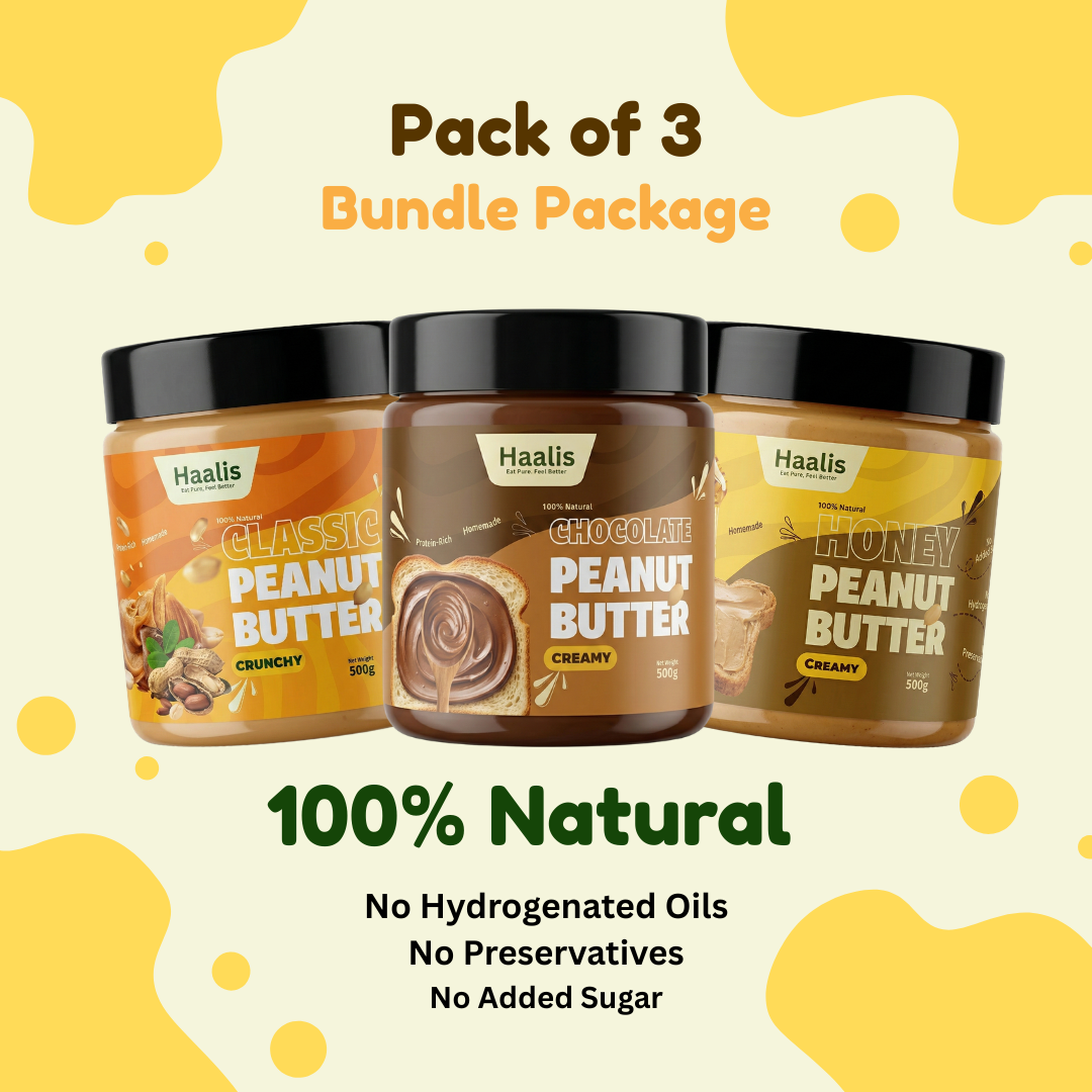 Classic (Unsweetened) Peanut Butter Crunchy + Honey Peanut Butter Creamy + Chocolate Peanut Butter Creamy - Pack of 3 - 500g (Each)