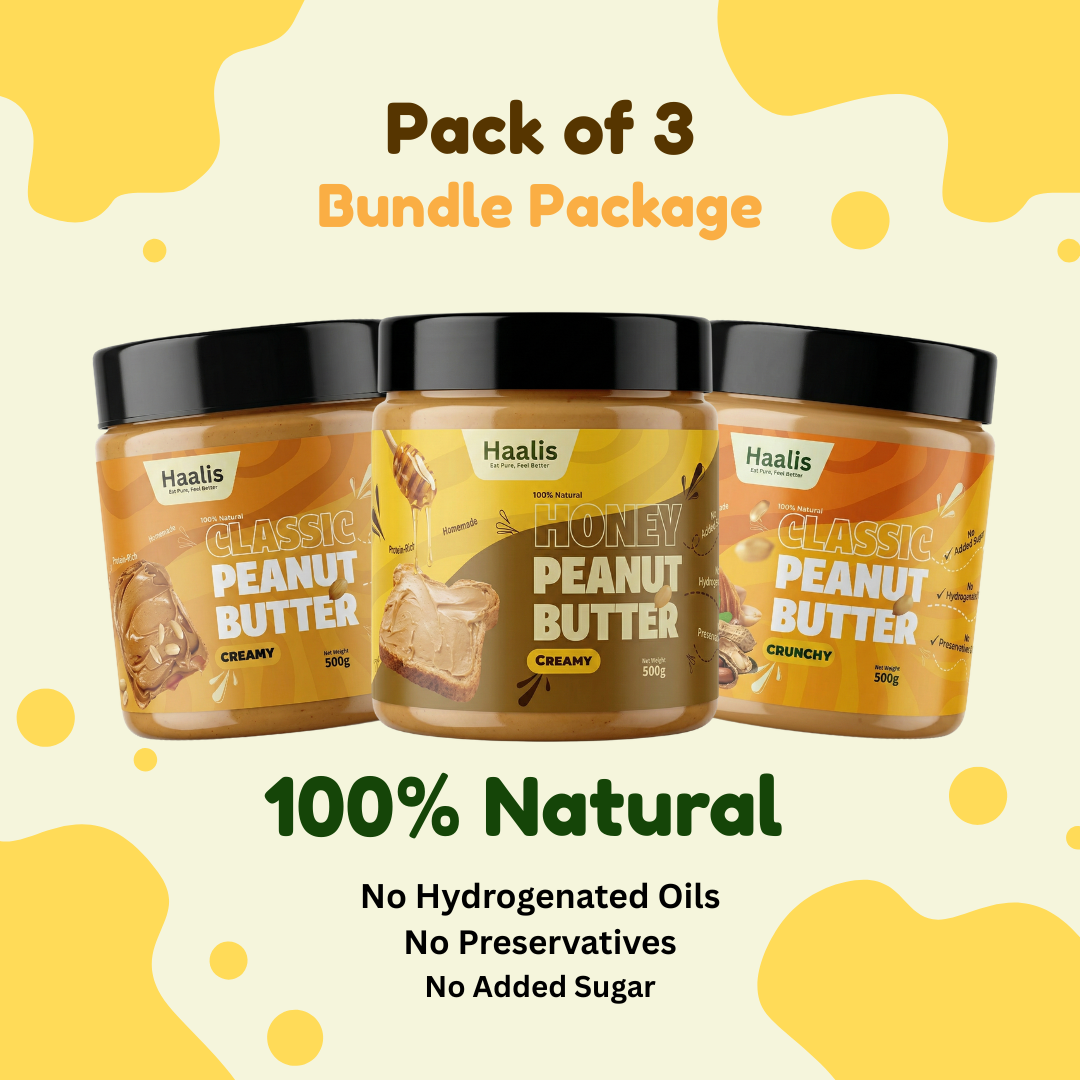 Classic (Unsweetened) Peanut Butter Crunchy + Honey Peanut Butter Creamy + Classic (Unsweetened) Peanut Butter Creamy - Pack of 3 - 500g (Each)
