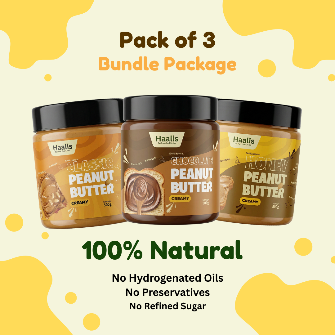 Classic (Unsweetened) Peanut Butter Creamy + Honey Peanut Butter Creamy + Chocolate Peanut Butter Creamy - Pack of 3 - 500g (Each)