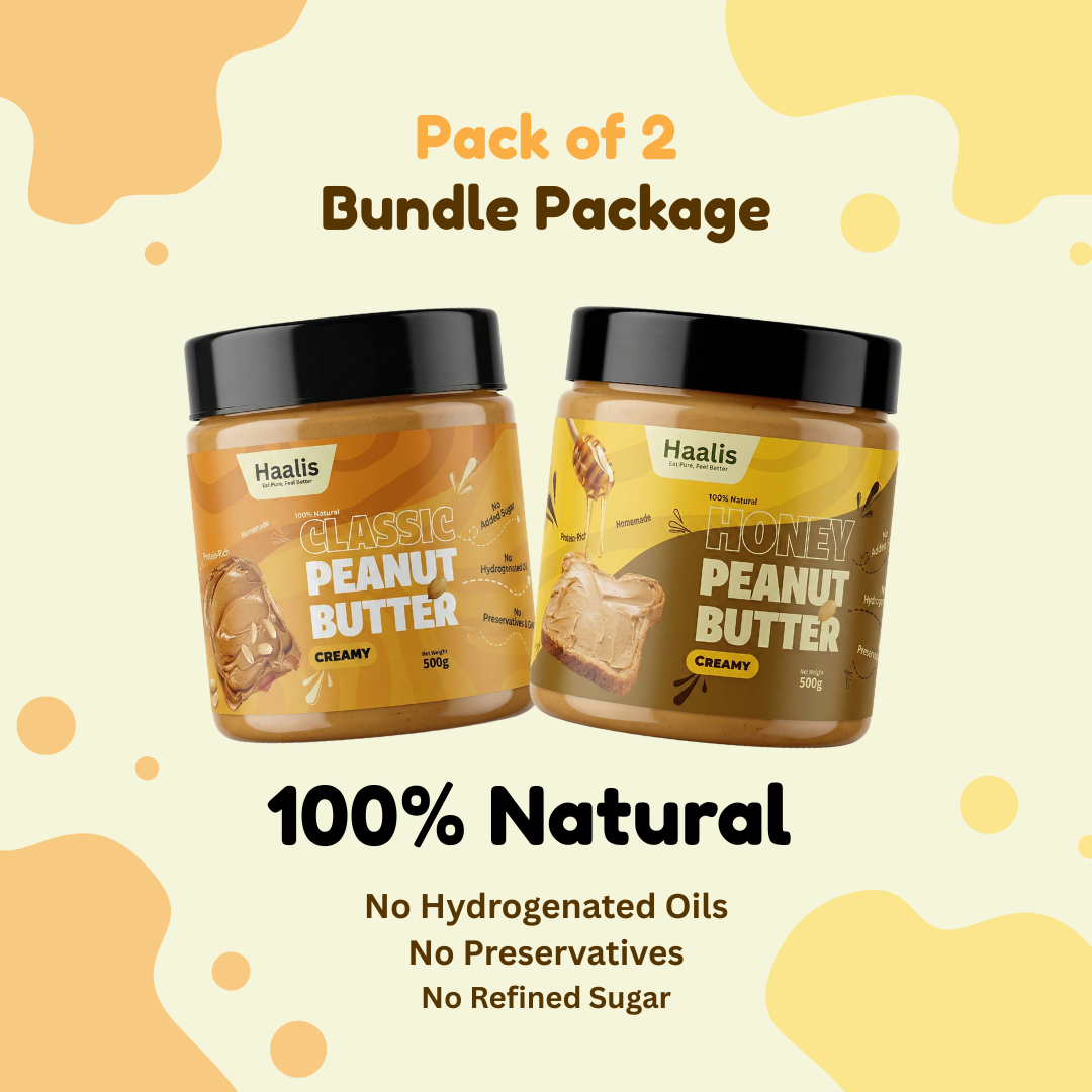 Classic (Unsweetened) Peanut Butter Creamy + Honey Peanut Butter Creamy - Pack of 2 - 500g (Each)