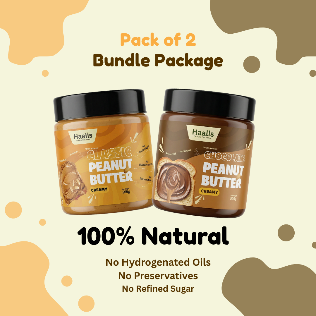Classic (Unsweetened) Peanut Butter Creamy + Chocolate Peanut Butter Creamy - Pack of 2 - 500g (Each)
