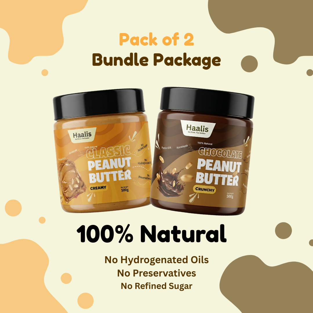 Classic (Unsweetened) Peanut Butter Creamy + Chocolate Peanut Butter Crunchy - Pack of 2 - 500g (Each)