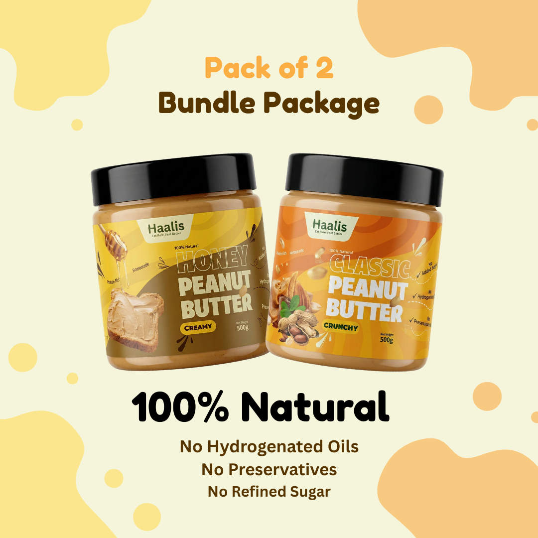 Classic (Unsweetened) Peanut Butter Crunchy + Honey Peanut Butter Creamy - Pack of 2 - 500g (Each)