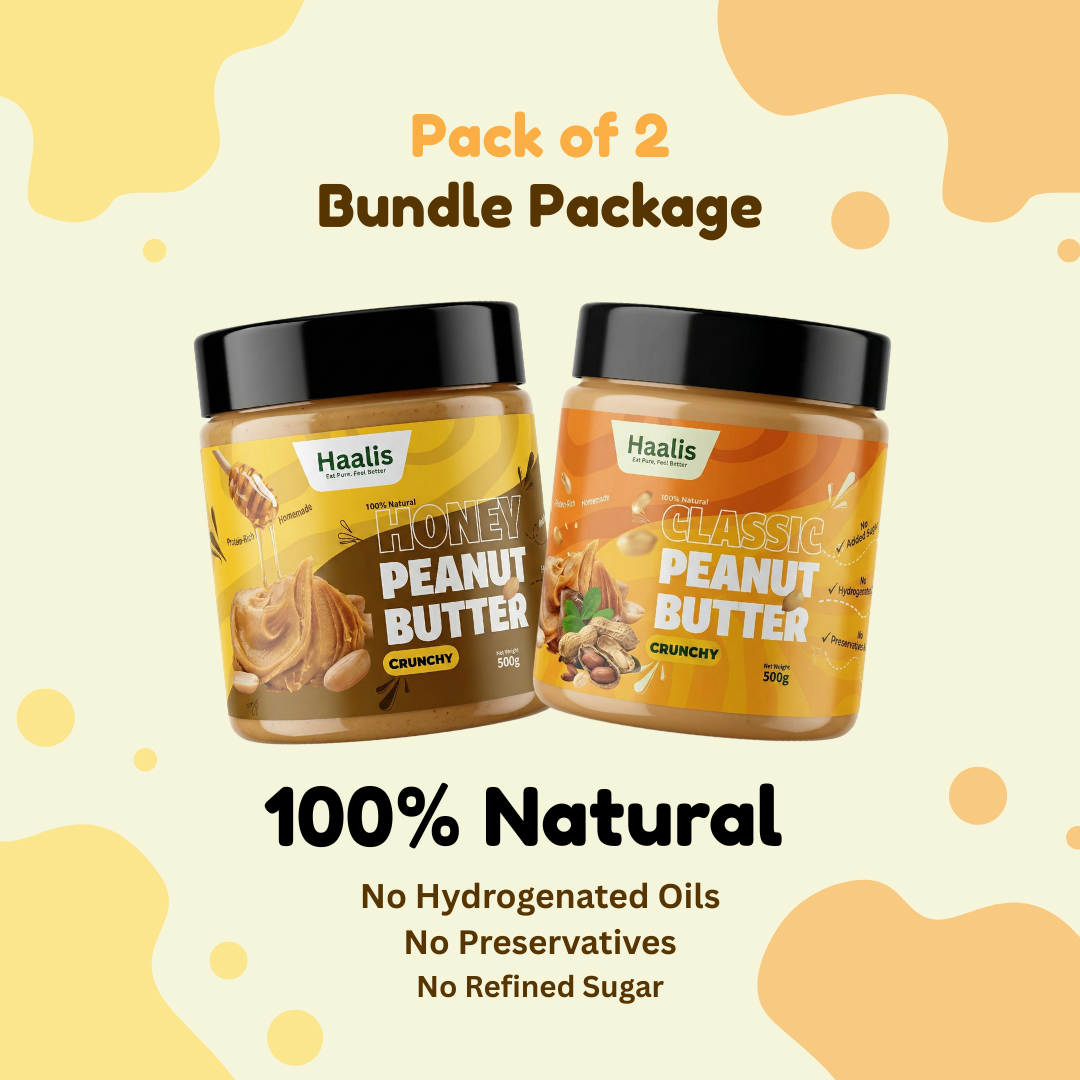 Classic (Unsweetened) Peanut Butter Crunchy + Honey Peanut Butter Crunchy - Pack of 2 - 500g (Each)