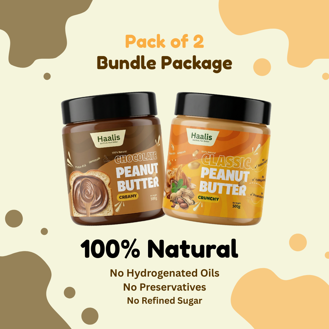 Classic (Unsweetened) Peanut Butter Crunchy + Chocolate Peanut Butter Creamy - Pack of 2 - 500g (Each)