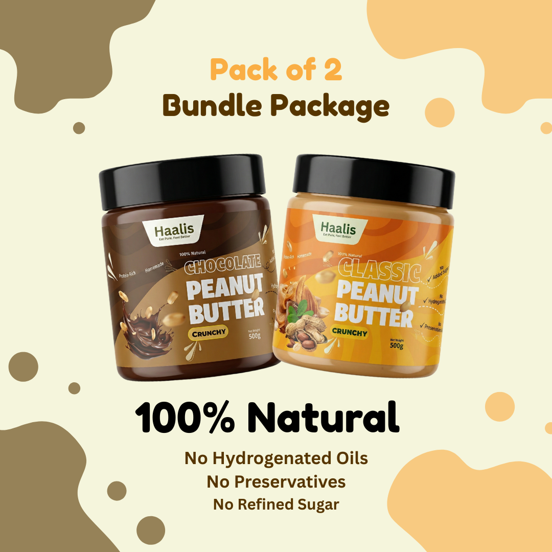 Classic (Unsweetened) Peanut Butter Crunchy + Chocolate Peanut Butter Crunchy - Pack of 2 - 500g (Each)