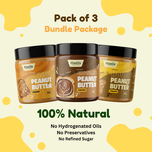 Classic (Unsweetened) Peanut Butter Creamy + Honey Peanut Butter Creamy + Chocolate Peanut Butter Creamy - Pack of 3 - 500g (Each)