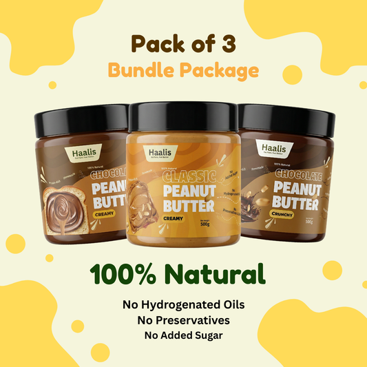 Chocolate Peanut Butter Creamy + Classic (Unsweetened) Peanut Butter Creamy + Chocolate Peanut Butter Crunchy - Pack of 3 - 500g (Each)