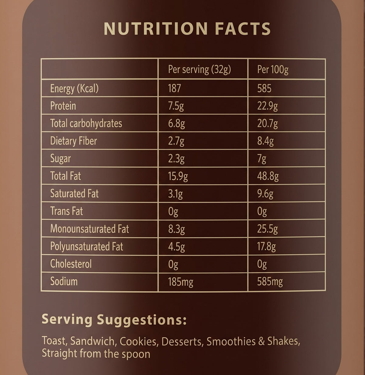100% Natural Dark Chocolate Peanut Butter Creamy - No Palm Oil, No Preservatives, No Artificial Flavour - 500g